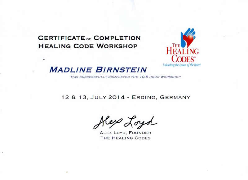 Zertifikat für Weiterbildung in Energiearbeit, madline Birnstein