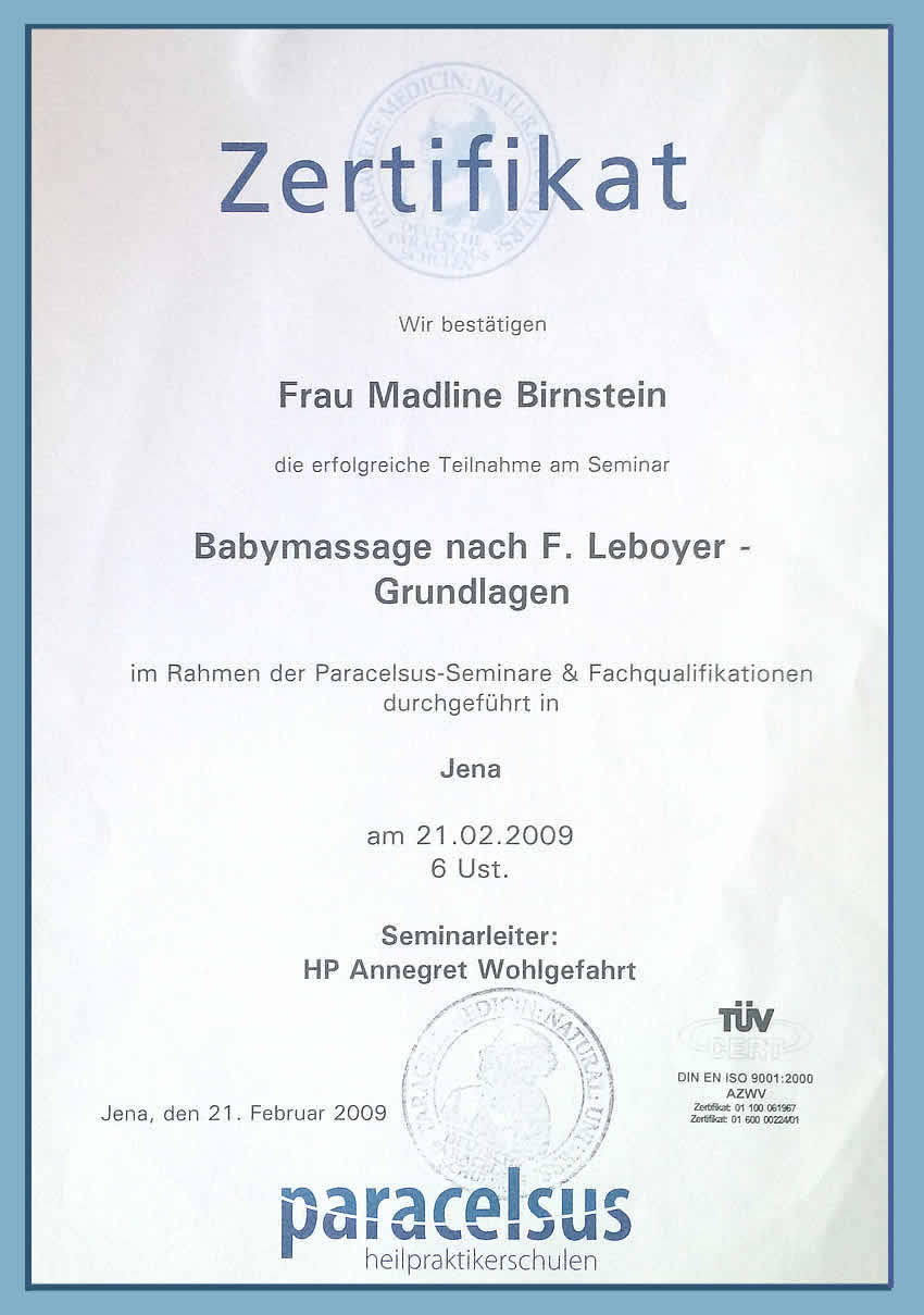 Madline Birnstein , Seminar Babymassage nach F. Leboyer