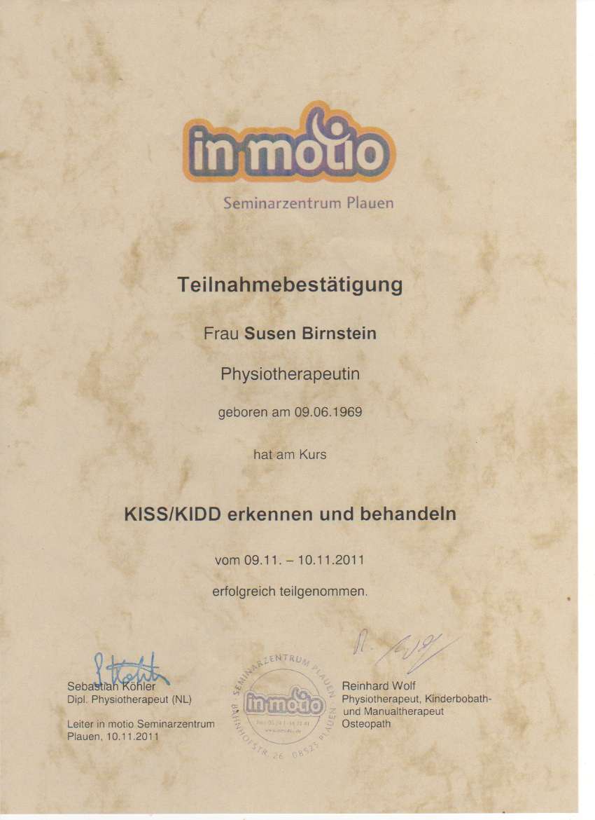 Kiss-Kidd-Syndrom, Susen Birnstein Physiotherapeut